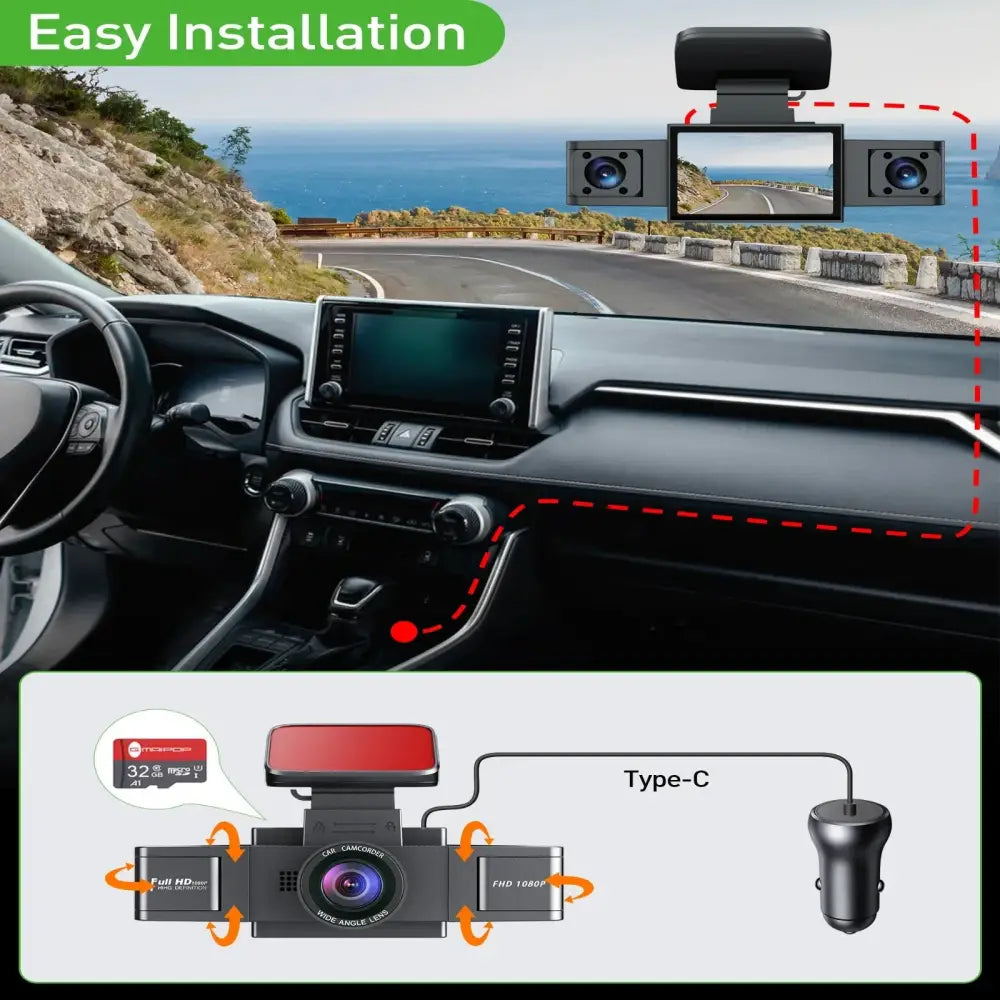 Three-Lens Car Camera with 24H Parking Monitor