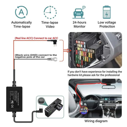 Three-Lens Car Camera with 24H Parking Monitor