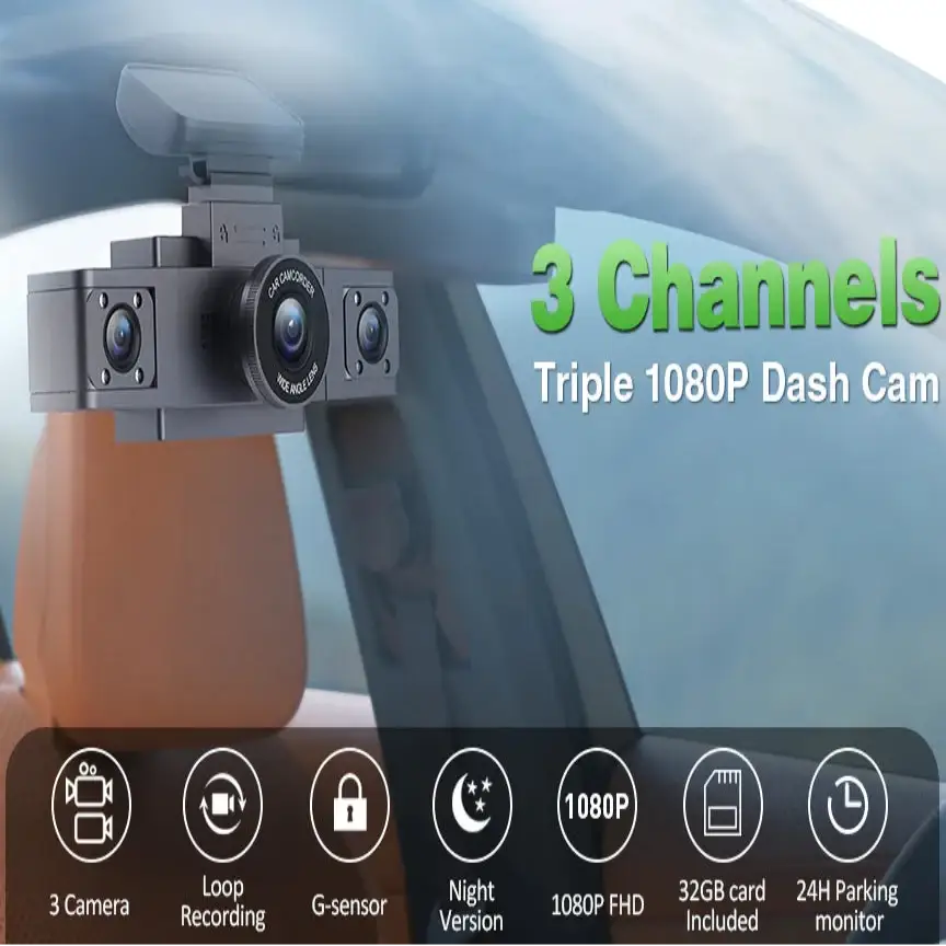 Three-Lens Car Camera with 24H Parking Monitor