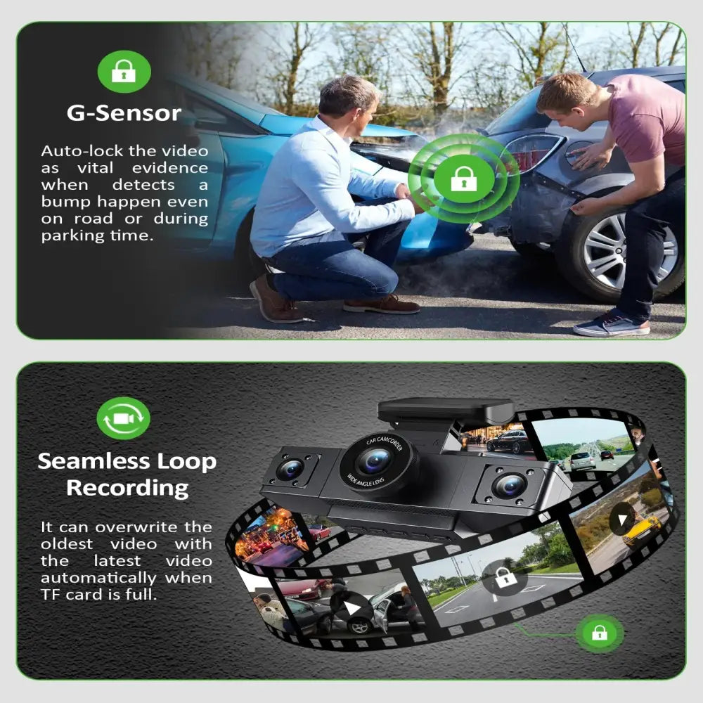 Three-Lens Car Camera with 24H Parking Monitor