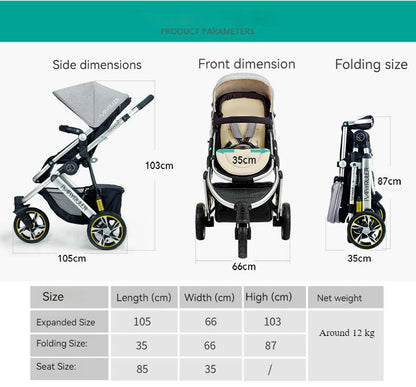 Three Wheels High Landscape Baby Stroller-Black