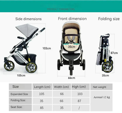 Three Wheels High Landscape Baby Stroller-Preium Grey