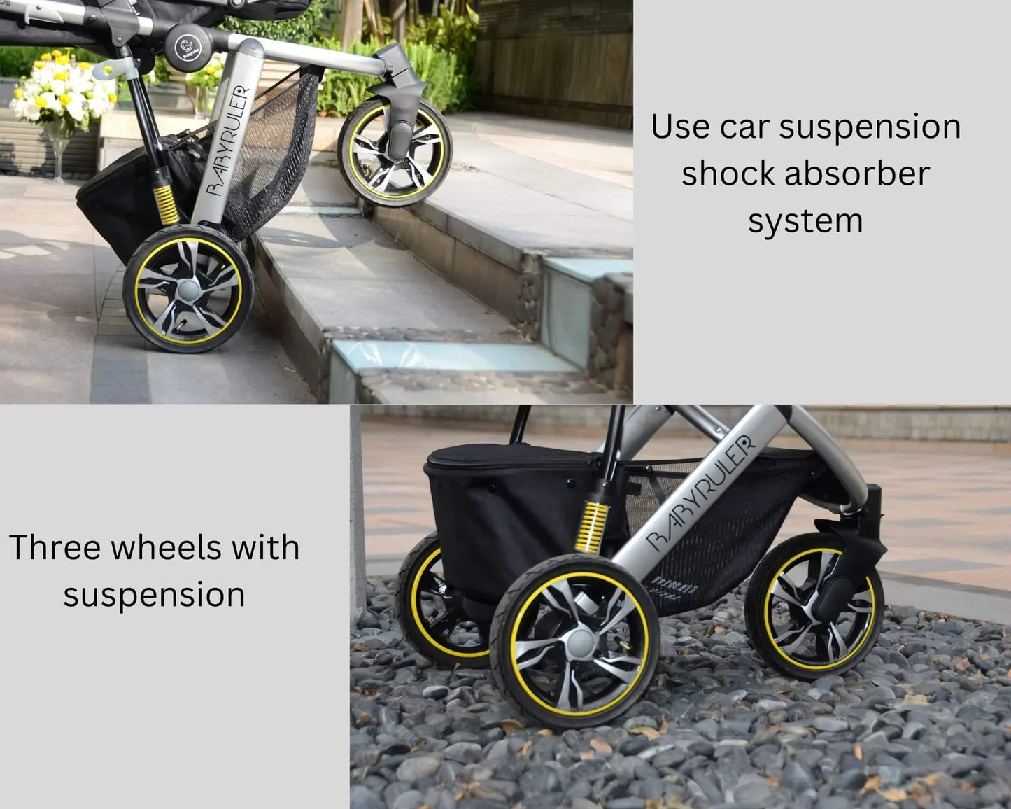Three Wheels Baby Stroller with All Accessories-Preium Grey
