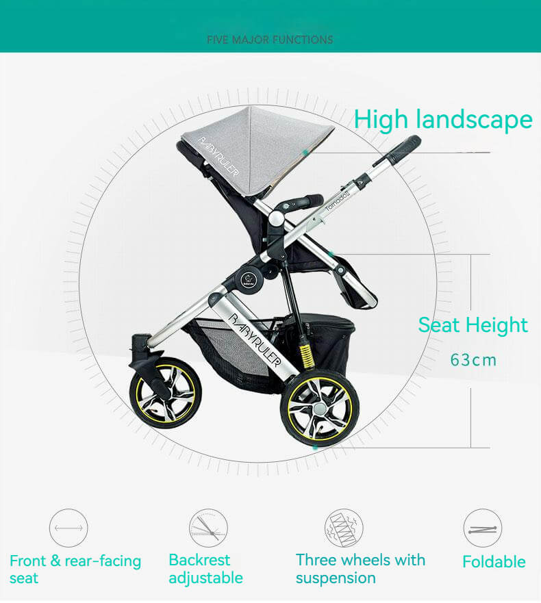 Three Wheels Baby Stroller with All Accessories-Preium Grey