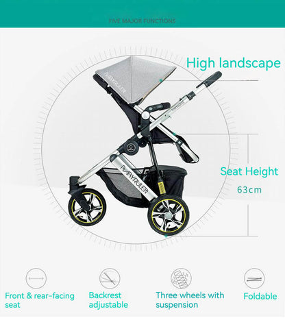 Three Wheels High Landscape Baby Stroller-Preium Grey