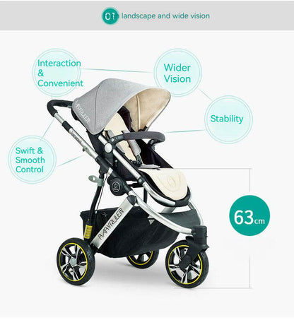 Three Wheels High Landscape Baby Stroller-Green (Promotion)