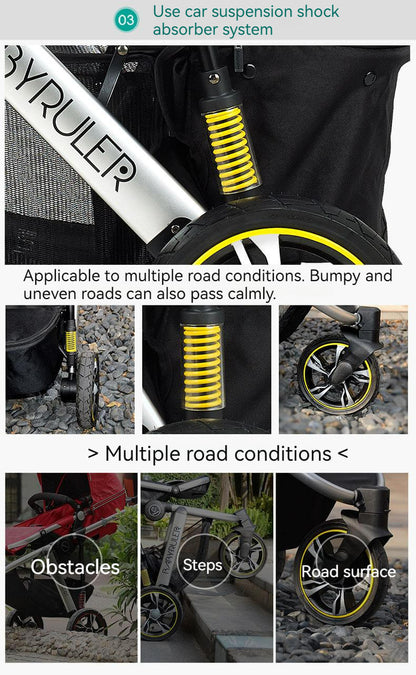 Three Wheels High Landscape Baby Stroller-Preium Grey