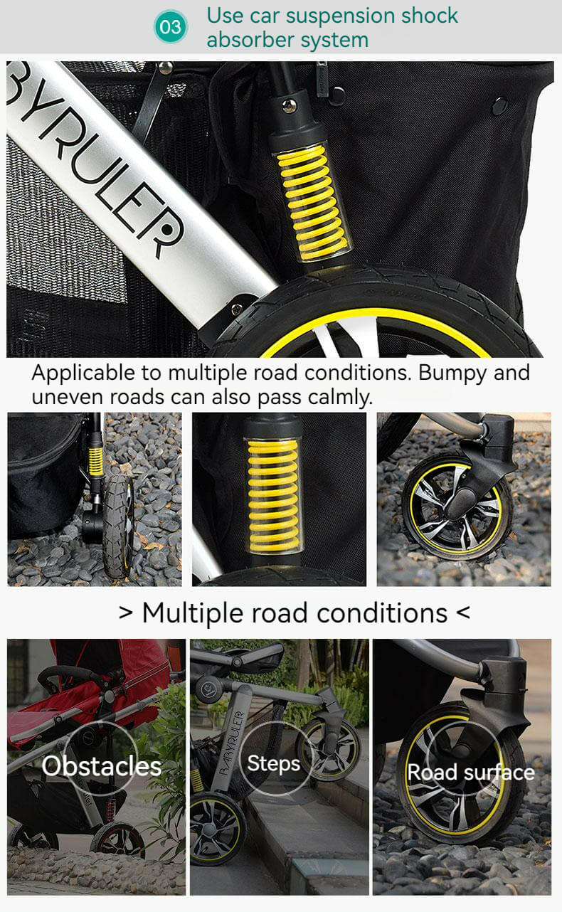 Three Wheels High Landscape Baby Stroller-Black