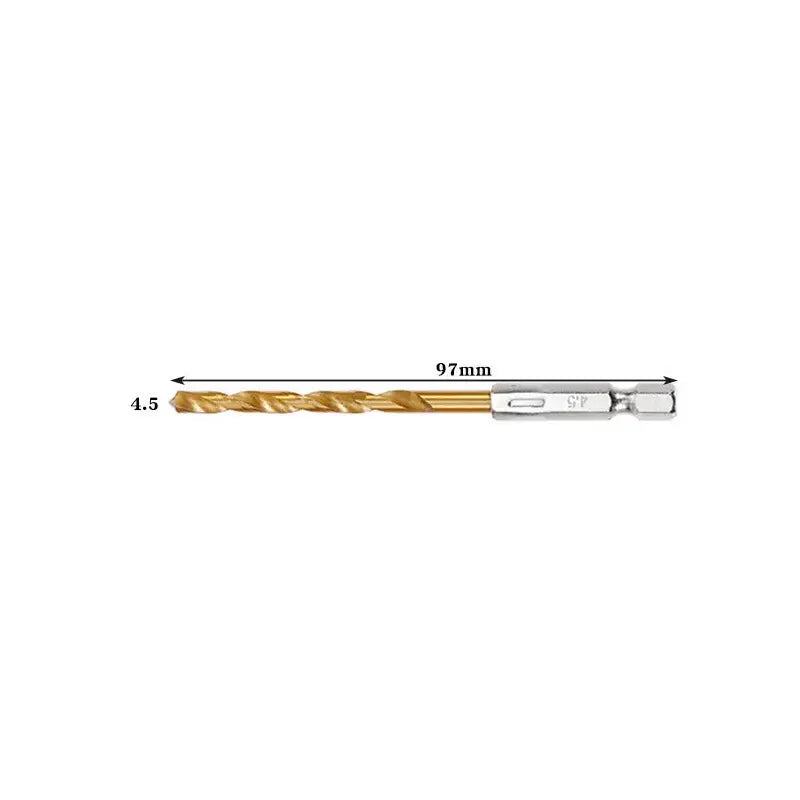 Titanium Twist Drill Bit Set – Hex Shank 1.5–6.5mm (available in single piece & all in one pack)