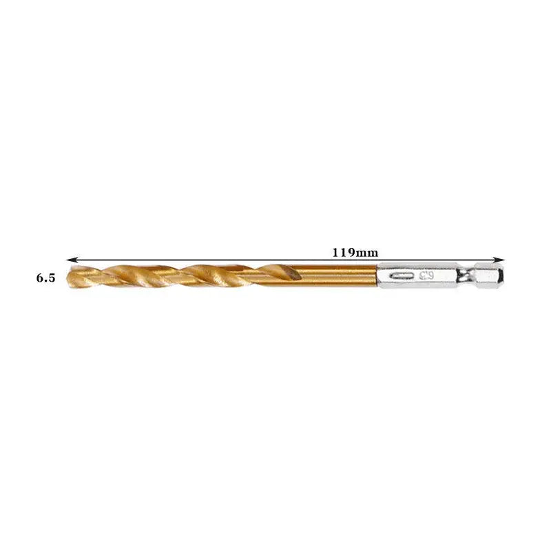 Titanium Twist Drill Bit Set – Hex Shank 1.5–6.5mm (available in single piece & all in one pack)