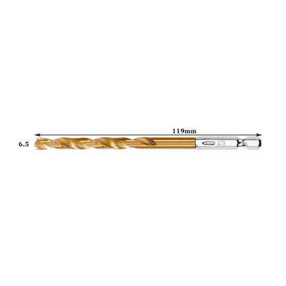 Titanium Twist Drill Bit Set – Hex Shank 1.5–6.5mm (available in single piece & all in one pack)