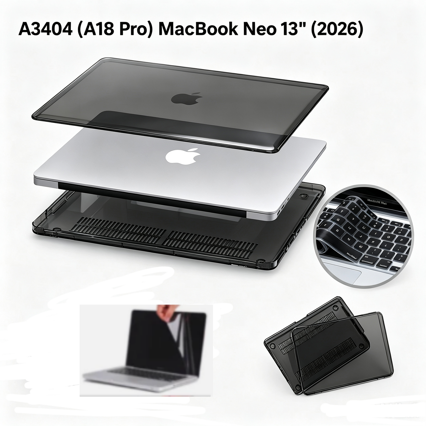 For Macbook 2026 Neo 13" A3404 PC Shell Case Cover Keyboard & Screen Protector