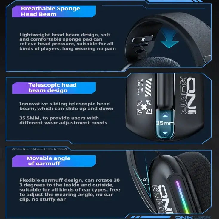 Tri-Mode RGB Gaming Headset – 2.4G Wireless & Wired, Long Life