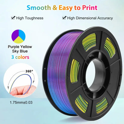 Tricolour Silk PLA 3D Printer Filament 1.75mm (250g)