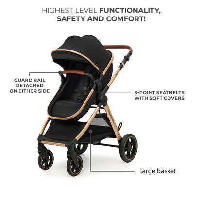 Pre-order Skyra 2-in-1 Newborn Pram & Bassinet Stroller with Car Seat and ISOFIX Base (Black/Gold) - image 21