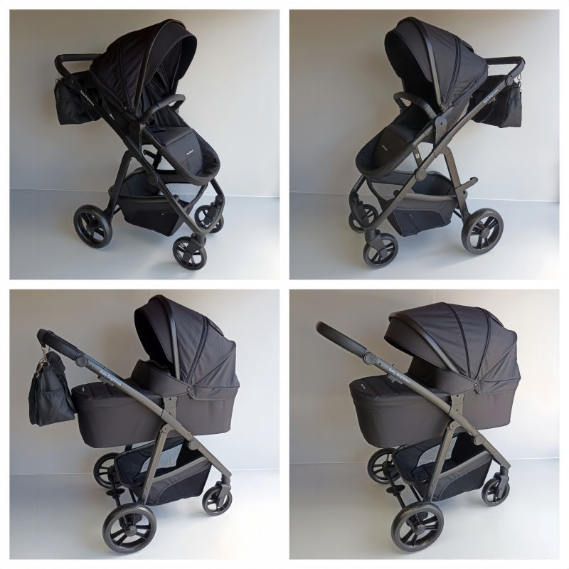 Newborn Pram – Palms 1+ Stroller with Bassinet and Car Seat (Black)