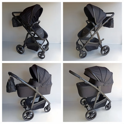 Newborn Pram – Palms 1+ Stroller with Bassinet and Car Seat (Black)