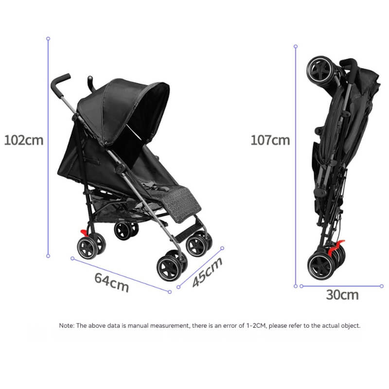 Comfortable & Portable Baby Umbrella Stroller with a Rain Cover-Black