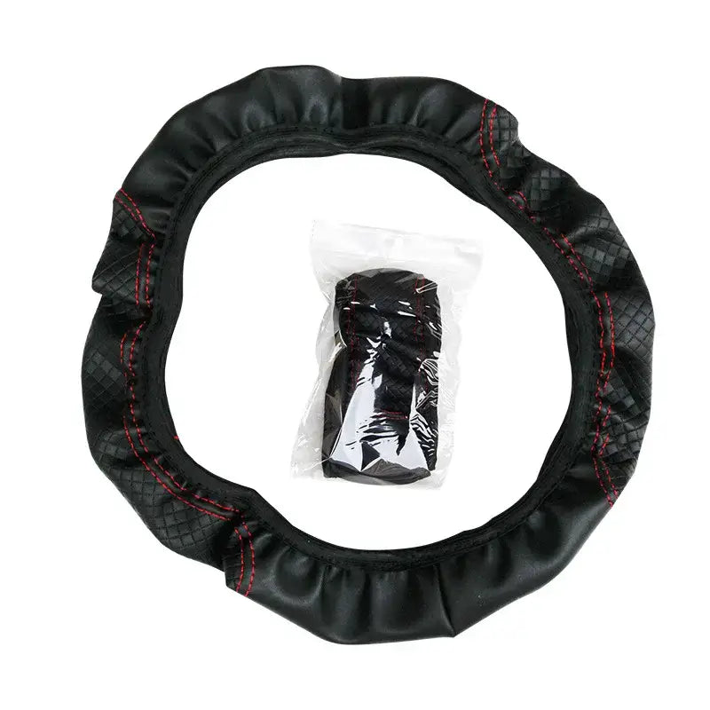 Universal 37/38cm Non-Slip Embossed Leather Car Steering Wheel Cover (3 colours available)