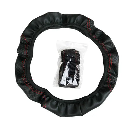 Universal 37/38cm Non-Slip Embossed Leather Car Steering Wheel Cover (3 colours available)