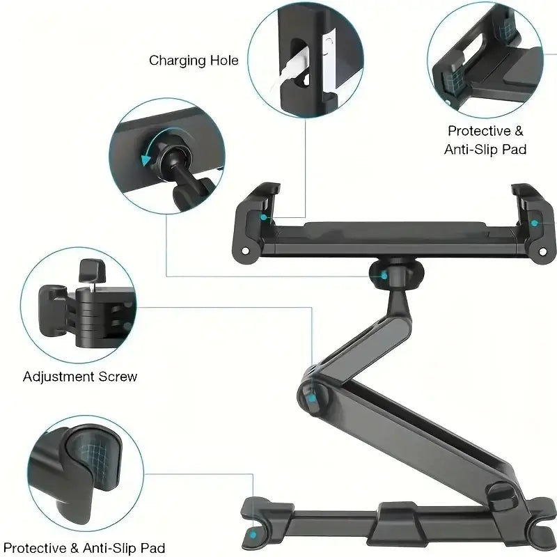 Universal Car Headrest Tablet & Phone Holder Mount (Black & Red)