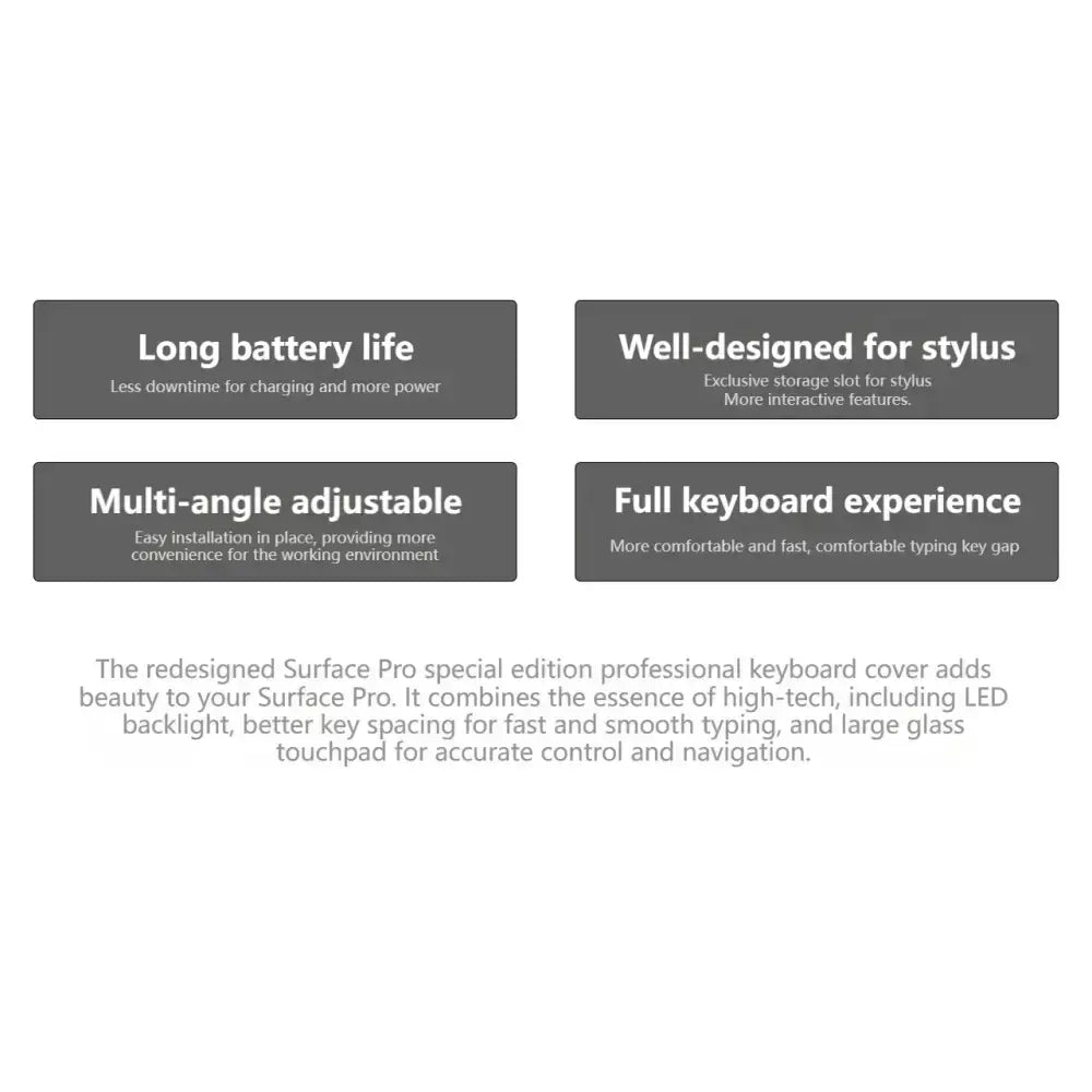 Upgraded Bluetooth Magnetic Keyboard with Touchpad & Pen Slot for Surface Pro 8, 9, 10, 11 & X – 7-Color Backlit