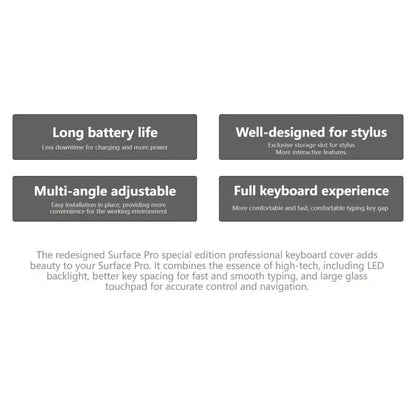 Upgraded Bluetooth Magnetic Keyboard with Touchpad & Pen Slot for Surface Pro 8, 9, 10, 11 & X – 7-Color Backlit