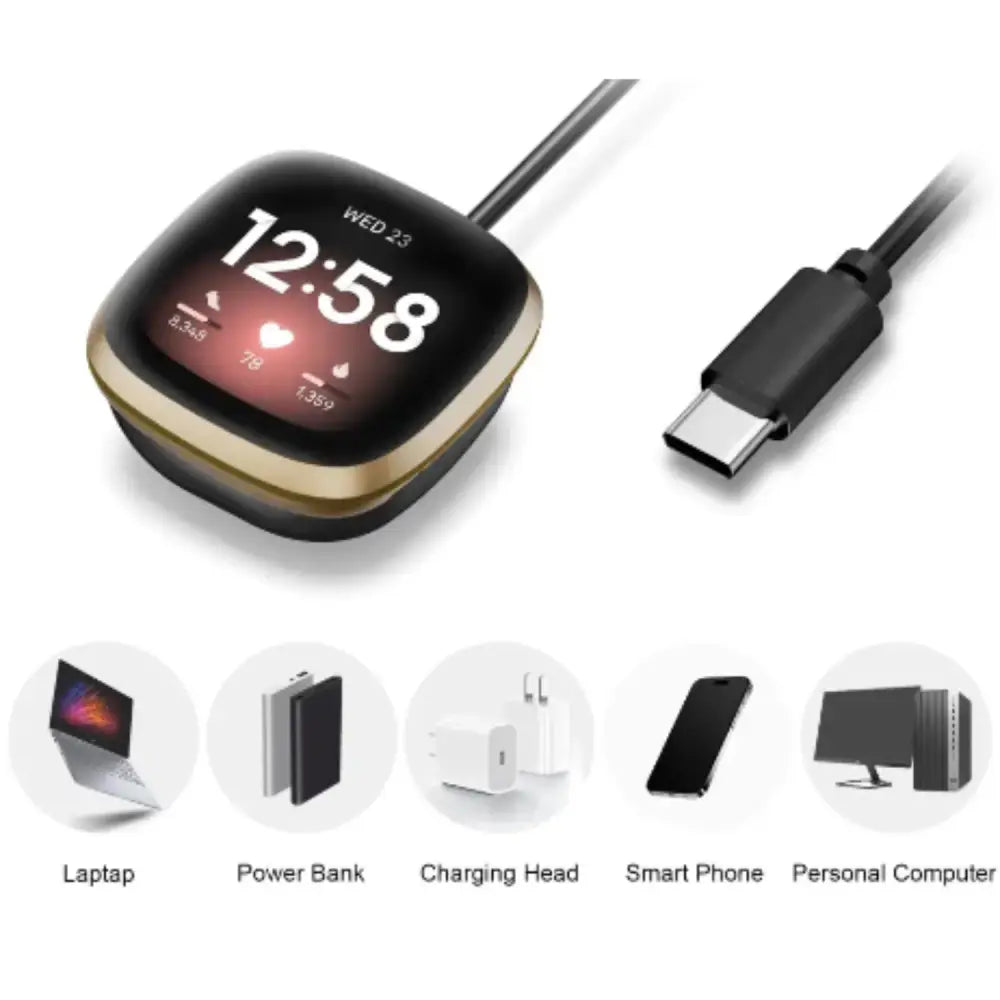 Charger Dock for Fitbit Versa 3/4 & Sense 1/2 (USB & Type C)