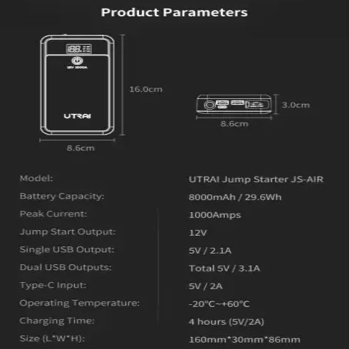 1000A Car Jump Starter & 8000mAh Emergency Power Bank
