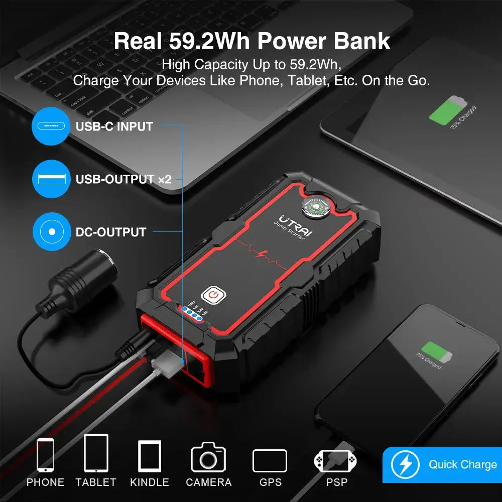 1000A/2000A Portable Car Jump Starter & Emergency Power Bank Booster