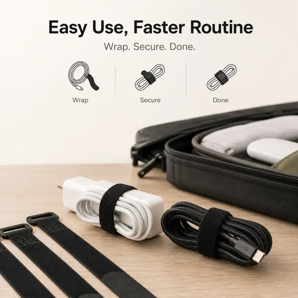 Reusable Black Nylon Hook & Loop Cable Ties