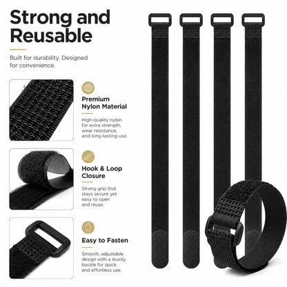 Reusable Black Nylon Hook & Loop Cable Ties