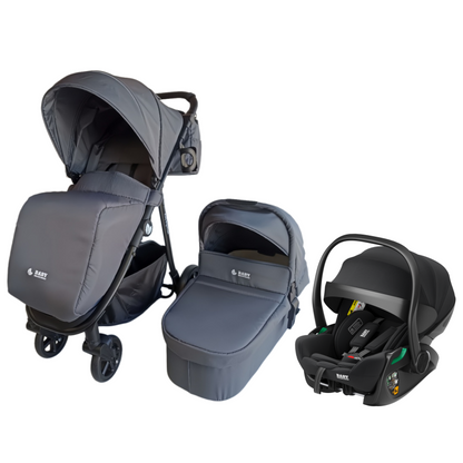 Pre-order Newborn Pram – Poplar Stroller with Carrycot and Reclining Car Seat (Grey)