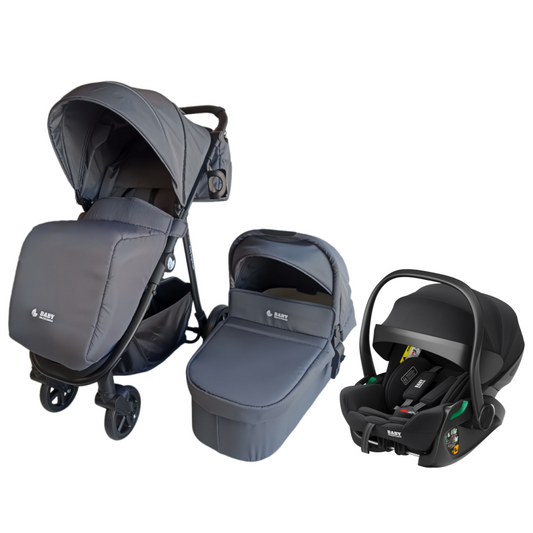 Pre-order Newborn Pram – Poplar Stroller with Carrycot and Reclining Car Seat (Grey)