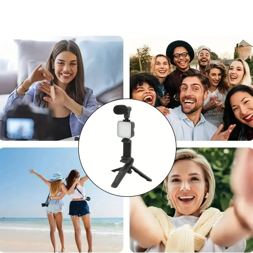 Vlogging Kit with Tripod, Mic & LED Light for Smartphones (6 in 1)
