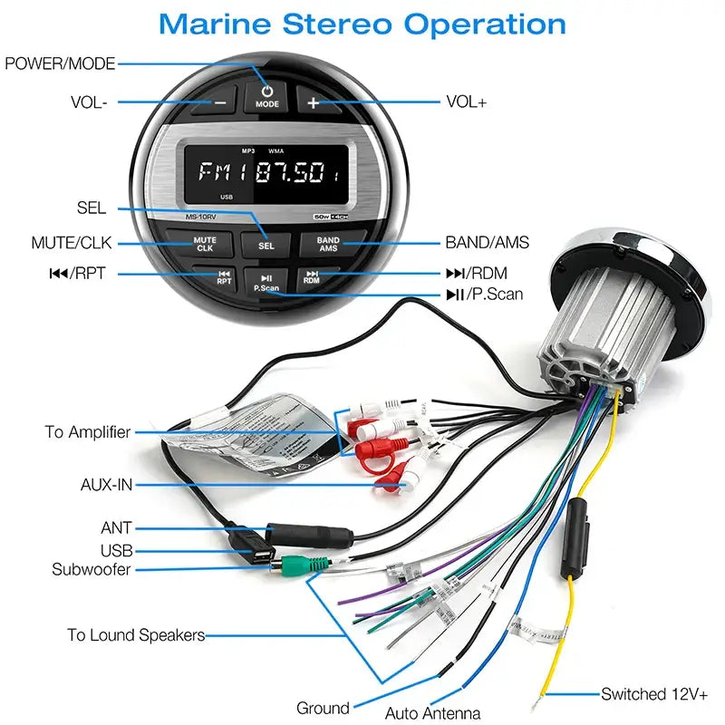 Waterproof Marine Bluetooth Radio & MP3 Player