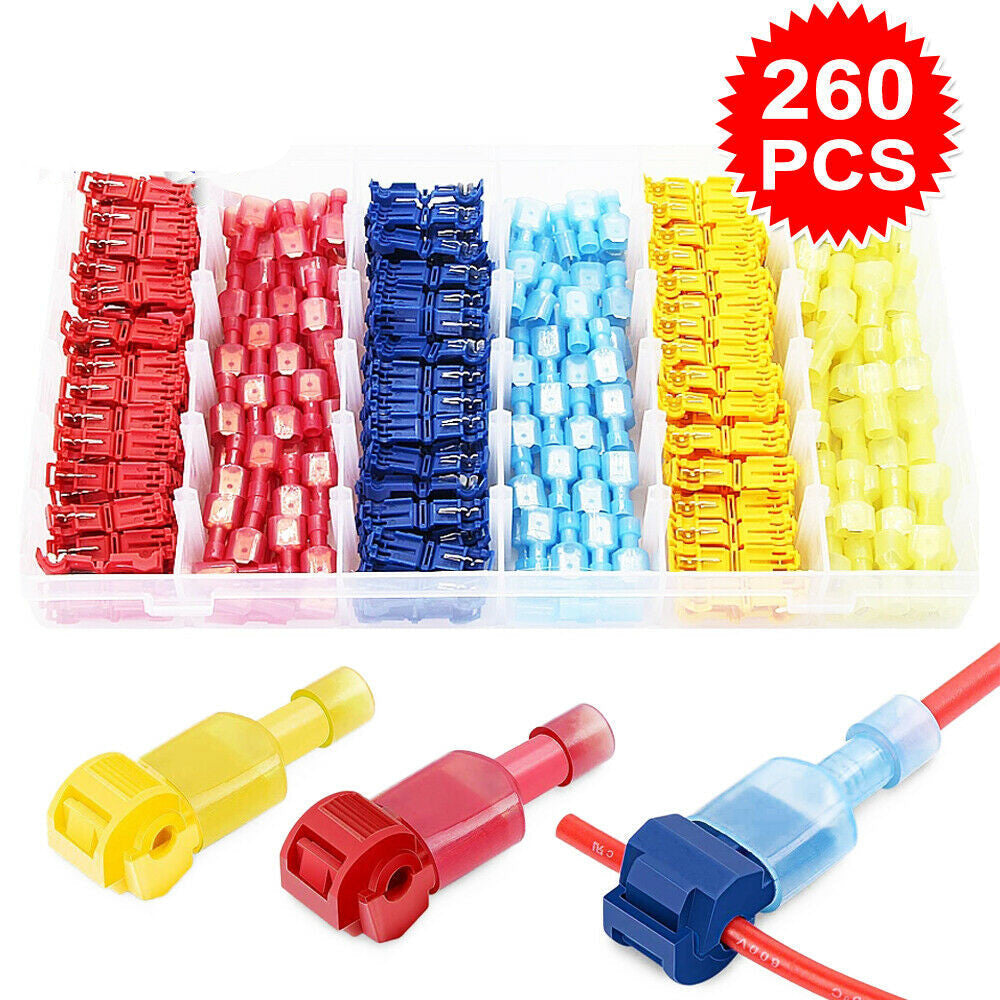 260PCS T-Tap Electrical Wire Crimp Terminals Quick Splice Cable Connectors Kit - salelink.co.nz