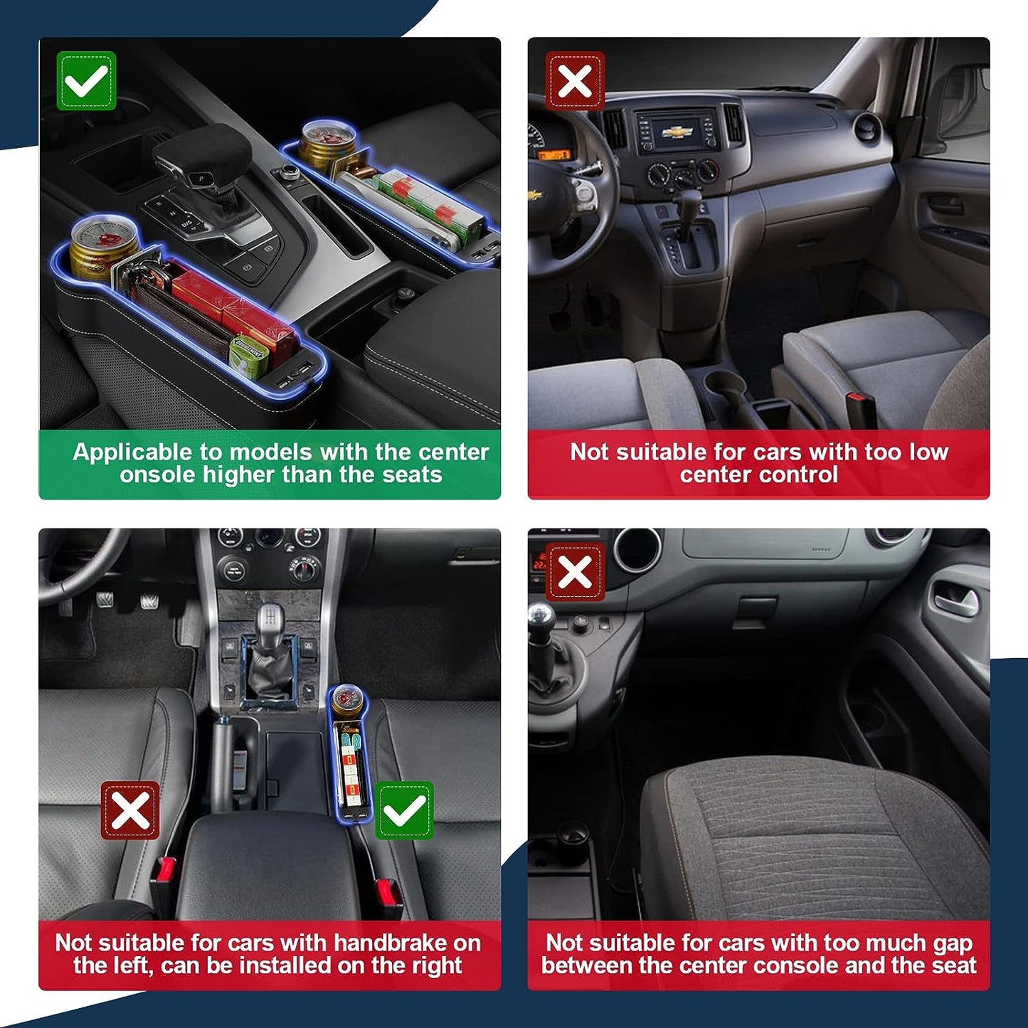 2PCS LED Car Seat Gap Filler Organizer with Charging Function