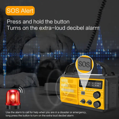 2000mAh Emergency Weather Radio with Hand Crank, Solar & USB Charging, Flashlight