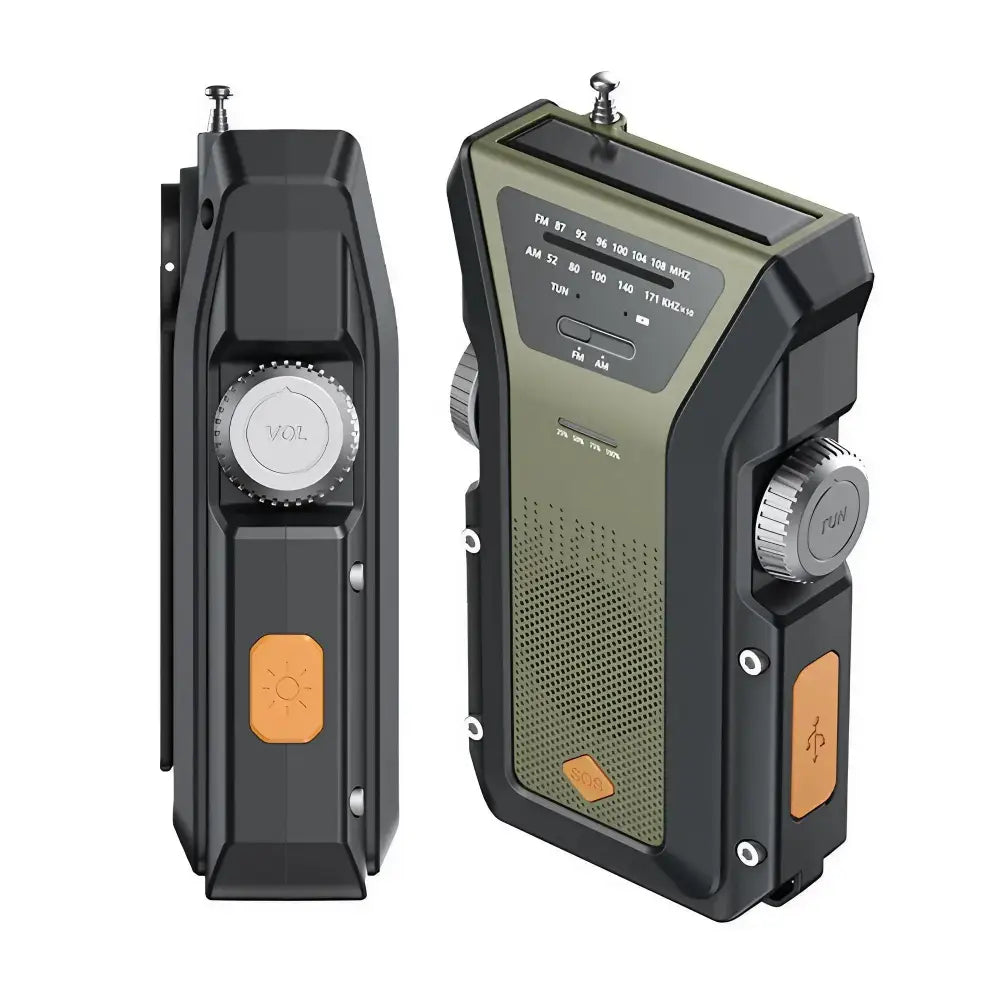 2000mAh Emergency Weather Radio with Hand Crank, Solar & USB Charging, Flashlight