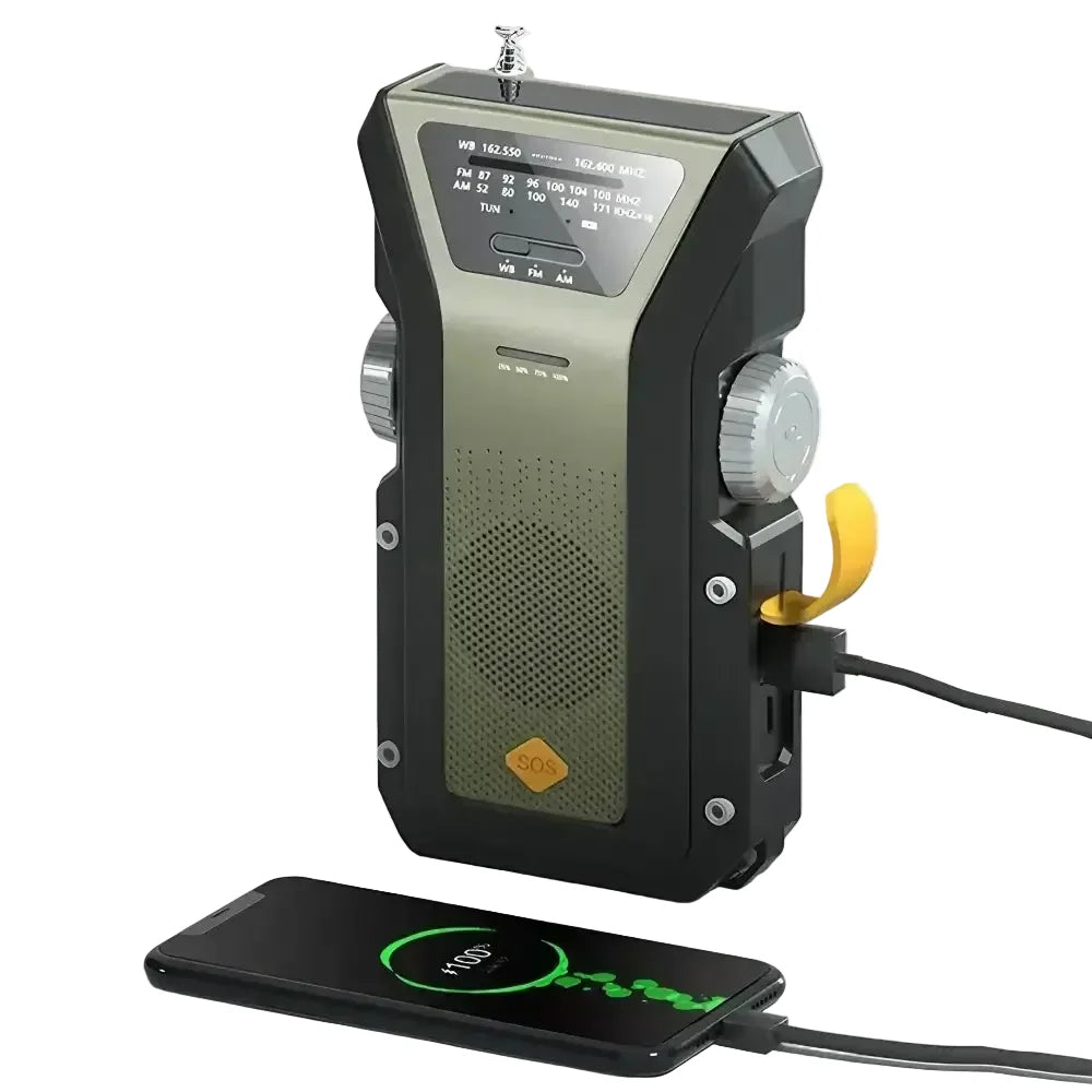 2000mAh Emergency Weather Radio with Hand Crank, Solar & USB Charging, Flashlight