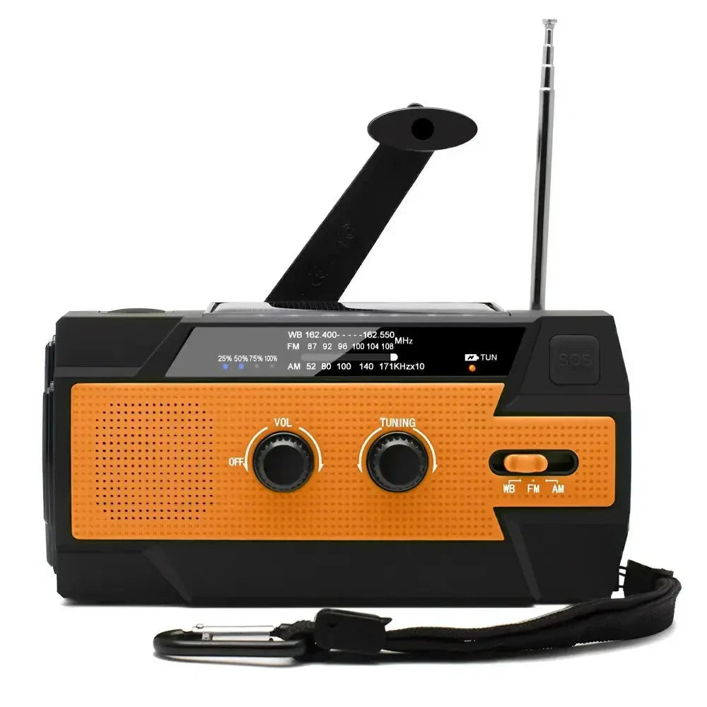 2000mAh Emergency Weather Radio with Hand Crank, Solar & USB Charging, Flashlight