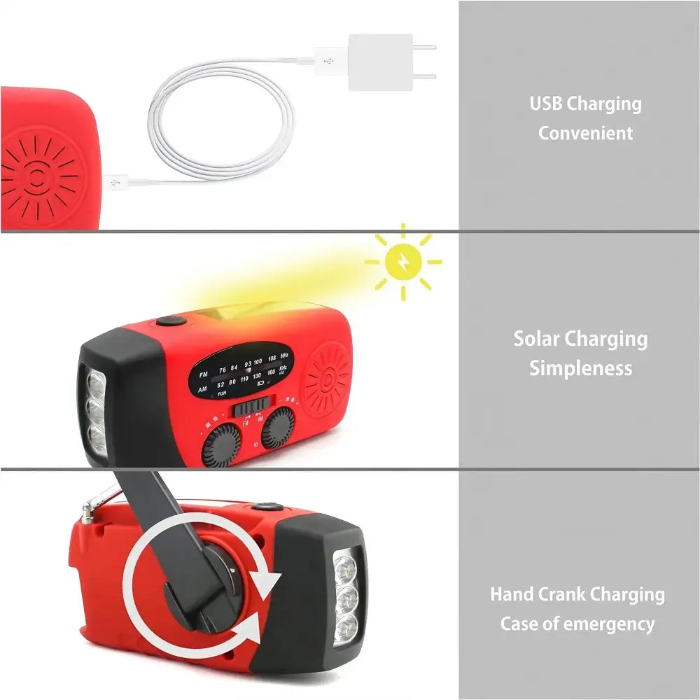 2000mAh Emergency Weather Radio with Hand Crank, Solar & USB Charging, Flashlight