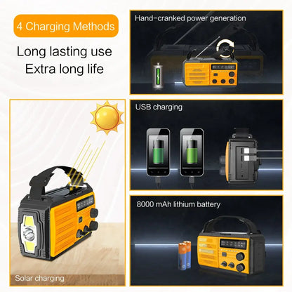 2000mAh Emergency Weather Radio with Hand Crank, Solar & USB Charging, Flashlight