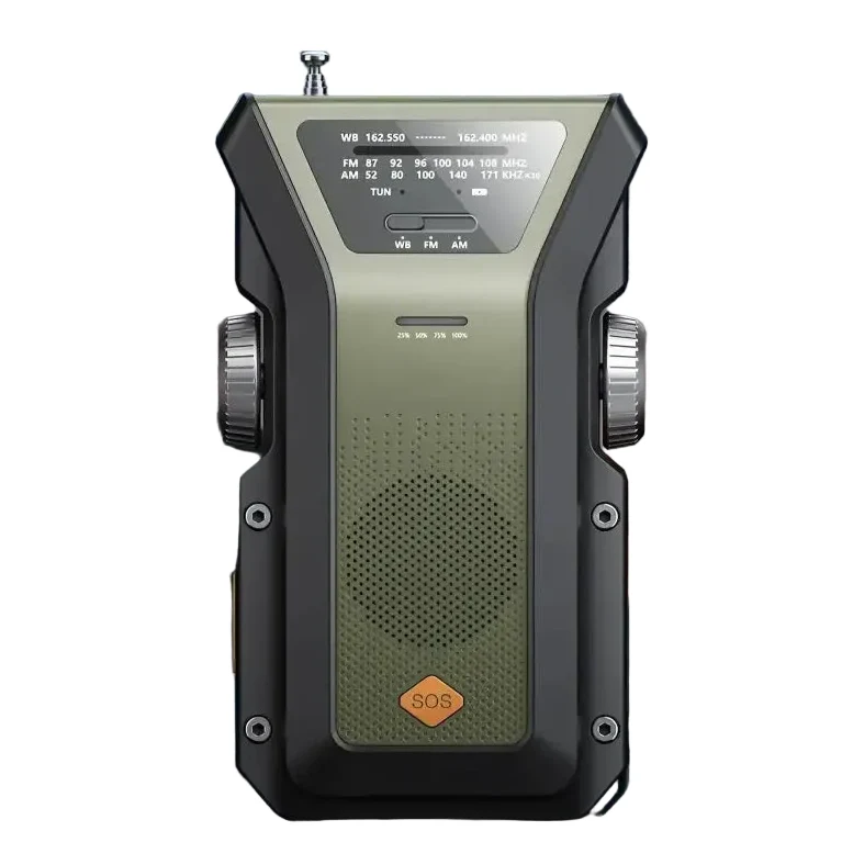 2000mAh Emergency Weather Radio with Hand Crank, Solar & USB Charging, Flashlight