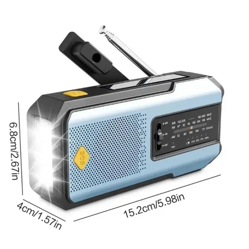 2000mAh Emergency Weather Radio with Hand Crank, Solar & USB Charging, Flashlight