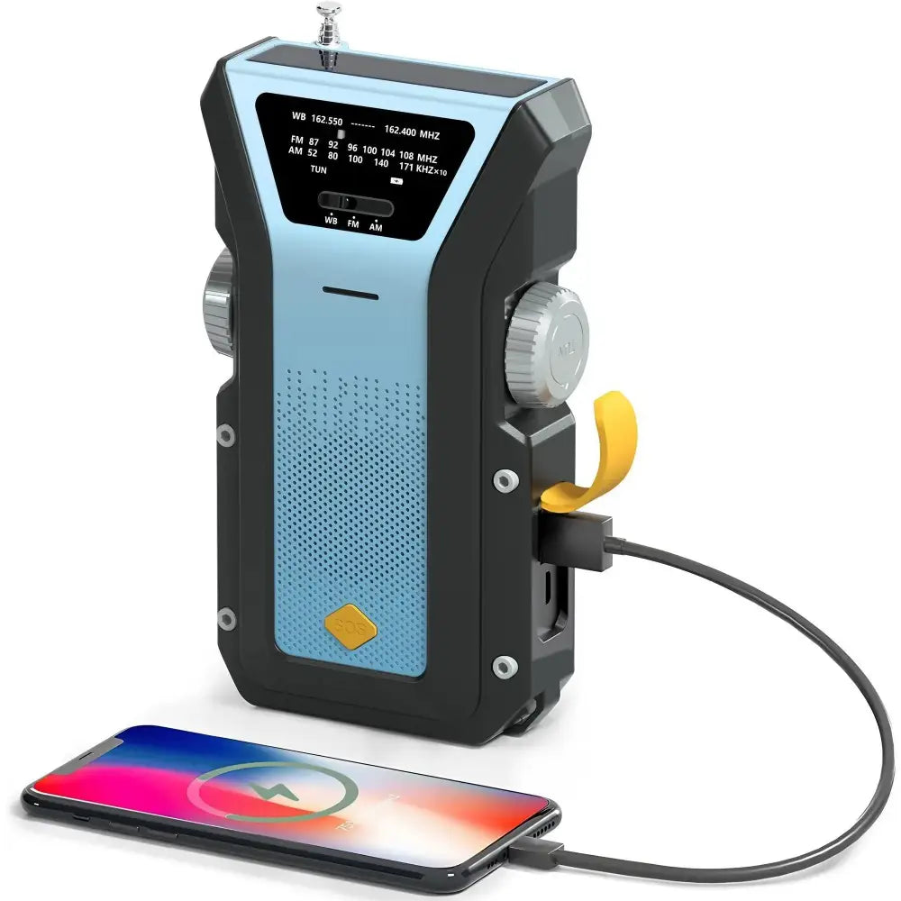 2000mAh Emergency Weather Radio with Hand Crank, Solar & USB Charging, Flashlight
