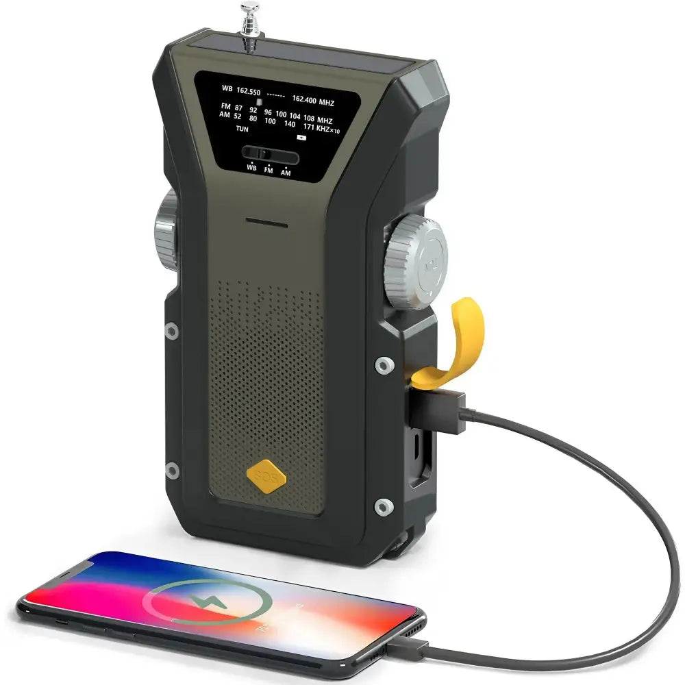 2000mAh Emergency Weather Radio with Hand Crank, Solar & USB Charging, Flashlight