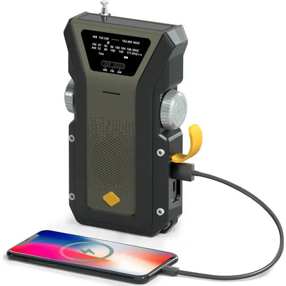 2000mAh Emergency Weather Radio with Hand Crank, Solar & USB Charging, Flashlight