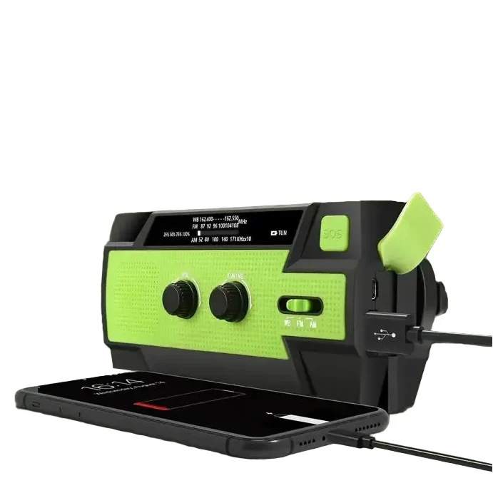 2000mAh Emergency Weather Radio with Hand Crank, Solar & USB Charging, Flashlight